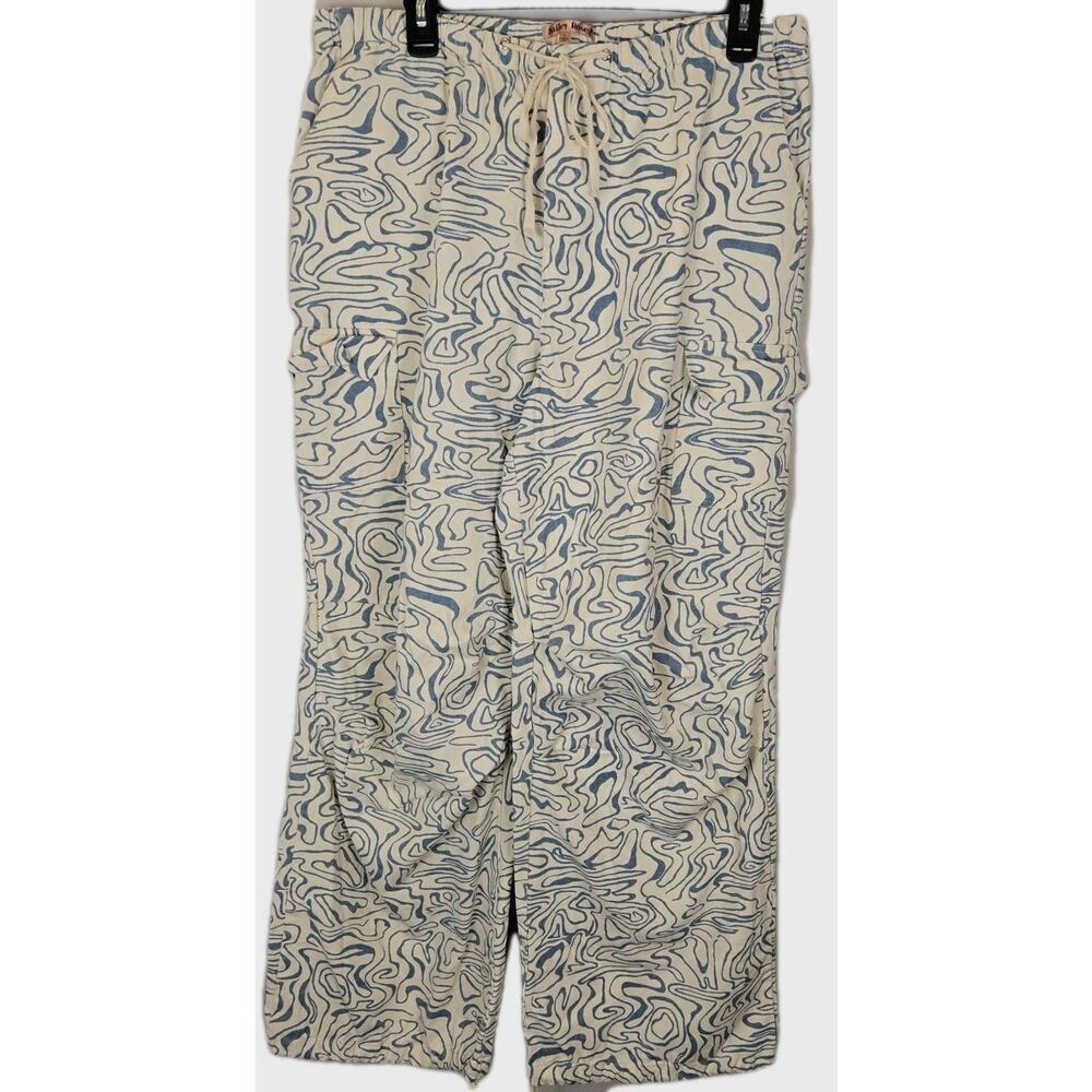 Bailey Rose Cargo Wide Leg Pants Women’s Sz L Drawstring Waist Ankle Cream Blue